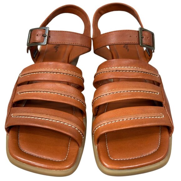 Ecco Brown Leather Wedge Buckle Walking Sandals Size 7 - Picture 3 of 11